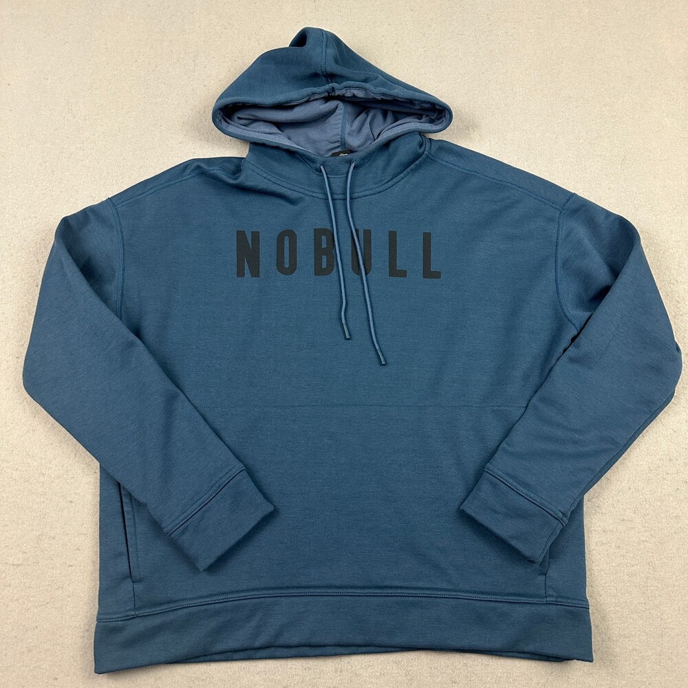 No Bull Hoodie Women Medium Blue Solid Spell Out Pullover Sweatshirt Gym M